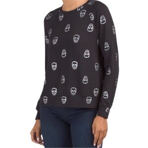 For the Republic Black Long Sleeve Silver Foil Skull Sweatshirt Women's M